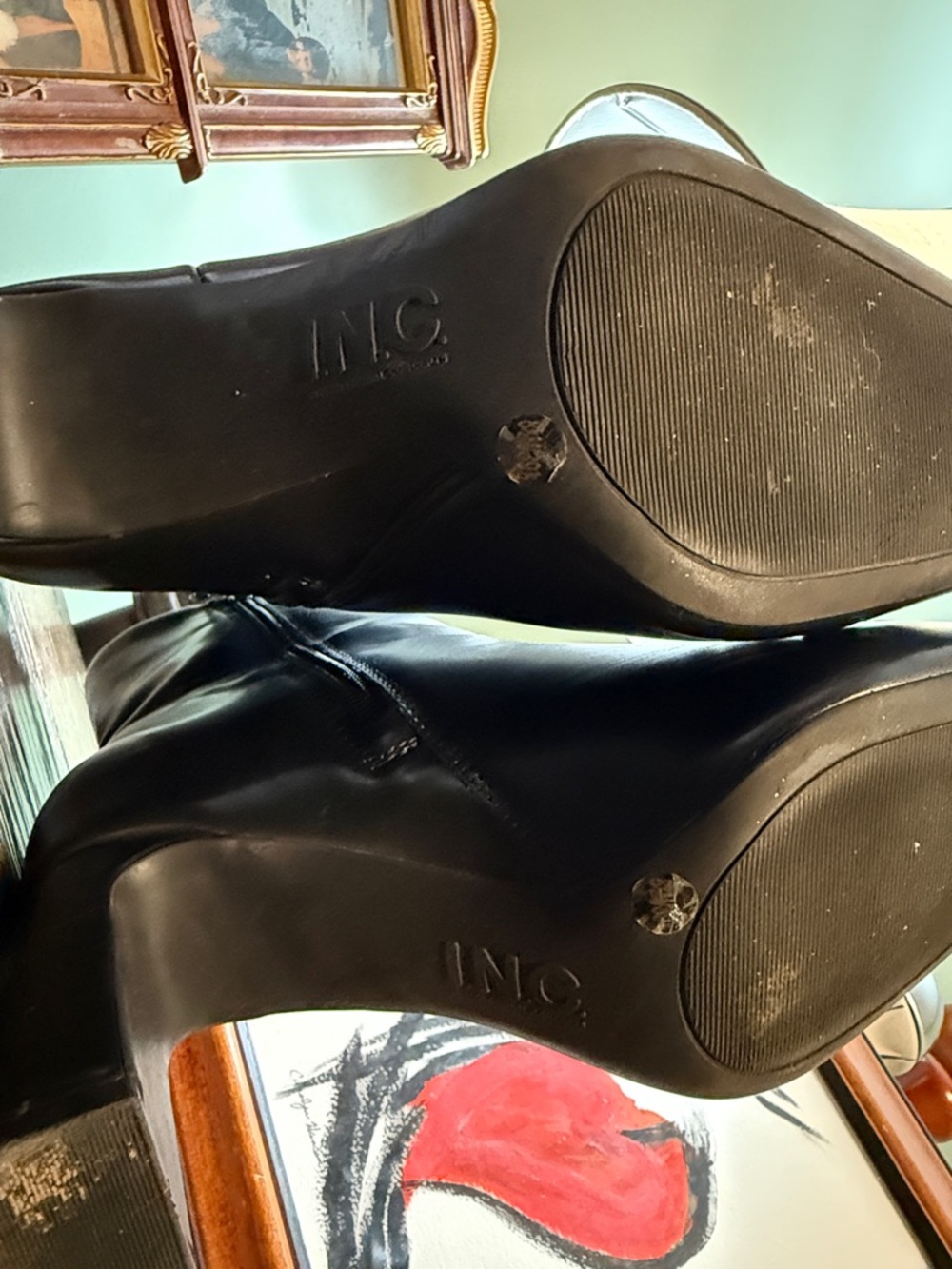 Women's Black Leather Square-Toe Ankle Boots INC SIZE 8 1/2 or 39 1/2 - Picture 6 of 12